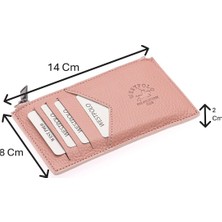 Westpolo Hakiki Deri Fermuarlı Unisex Kartlık - Pudra