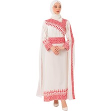 Zaytoon Kadın Elbise – Kırmızı Nakışlı Beyaz Filistin Geleneksel Elbisesi