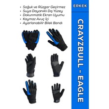 Motokit / Crayzbull Eagle Mavi Suya ve Rüzgara Dayanıklı Kışlık Erkek Motosiklet Eldiveni XL
