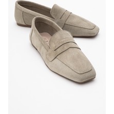 Rubra Bej Süet Hakiki Deri Kadın Loafer Ayakkabı