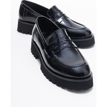 Vıonel Siyah Rugan Hakiki Deri Kadın Loafer Ayakkabı