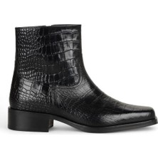 Siyah Fermuarlı Krokodil Desenli Deri Bot Chester