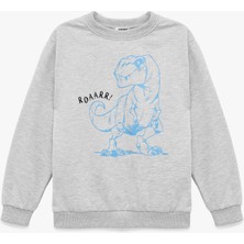 Uzun Kollu Bisiklet Yaka Dinozor Baskılı Sweatshirt
