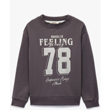Pamuklu Uzun Kollu Bisiklet Yaka Baskılı Sweatshirt