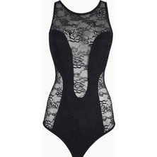 Loya Siyah Flashy Full Dantelli Bodysuit