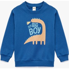 Pamuklu Dinozor Baskılı Uzun Kollu Bisiklet Yaka Şardonlu Sweatshirt