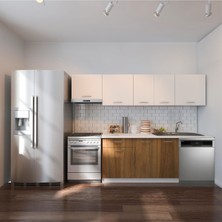 T Designo Debre Mutfak Dolabı 260 cm Beyaz Laminat Tezgah Dahil Modern Tasarım ve Geniş Depolama