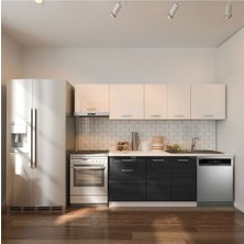 Loşna Hazır Mutfak Dolabı 260 Cm-Beyaz Laminat Tezgah Dahil-Bulaşık Makinesi Yeri Mevcut-Parlak