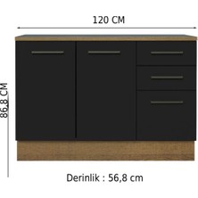 Yale Mutfak Alt Modül 3 Çekmeceli -2 KAPAKLI-120 cm -Tezgah Dahil
