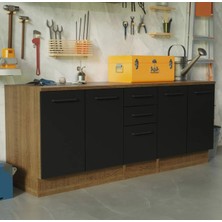 Vant Mutfak 4 Kapaklı-3 Çekmeceli Alt Modül -200 cm - Çok Amaçlı Dolap -Beyaz-Tezgah Dahil