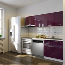 Puka Hazır Mutfak Dolabı 200CM Parlak-Beyaz Laminat Tezgah Dahil-Bulaşık Makinesi Yeri Mevcut-Parlak