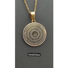 Bymiel Esmaül-Hüsna Hilye-I Şerif Gold Rengi Çelik Kolye Maden ve Tema ile Özel Tasarım