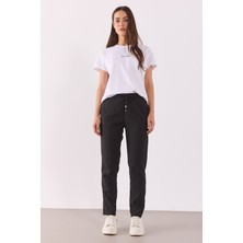 Alian Beli Lastikli Smart Çizgili Pantolon-Antrasit Çizgili