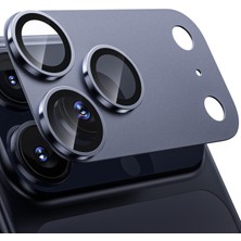 Apple iPhone 17 Pro Max Uyumlu Kamera Lens Koruyucu Renkli Metal Çerceveli Cam Koruyucu - Lacivert