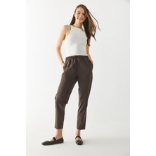 Alian Beli Lastikli Sülfür Çizgili Pantolon-Ağaç Kabuğu Çizgili