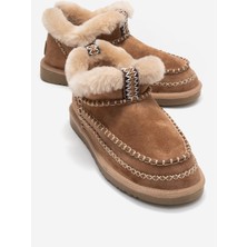 Darel Toprak Süet Hakiki Deri Dikişli Kürklü Kadın Kısa Bot