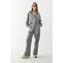 Chloe Wide Leg Keten Palazzo Pantolon-Gri