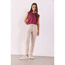 Alian Beli Lastikli Beach Pantolon(Tencel)(Tm)-Taş