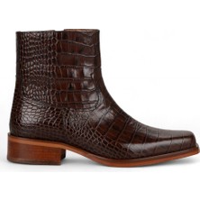 Kahverengi Fermuarlı Krokodil Desenli Deri Bot Chester