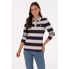 U.S. Polo Assn. Kadın Mürdüm Çizgili Polo Yaka Sweatshirt 50314207-VR074