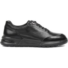 Erkek Siyah Bağcıklı Kalın Tabanlı Deri Sneaker