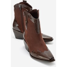 Loel Kahverengi Süet Kahverengi Desenli Kadın Kalın Topuklu Western Bot