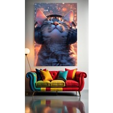 Müzik Sever Kedi 1 Ev Duvar Salon Güzellik Salonu Ofis Dükkan Dekarasyon Kanvas Tablo