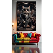 Özkacar Group Metal Sever Kedi 1 Ev Duvar Salon Güzellik Salonu Ofis Dükkan Dekarasyon Kanvas Tablo
