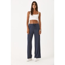 Kadın Beli Lastikli Geniş Paça Dökümlü Pantolon-Antrasit