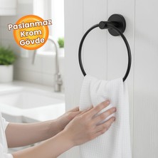 Vidalı Siyah Renkli Yuvarlak 16 cm Banyo Mutfak Lavabo Pratik Havluluk Askılığı