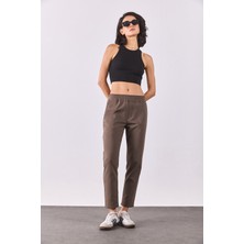 Alian Beli Lastikli Smart Pantolon-Vizon