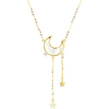 Taca Jewellery 925 Ayar Gümüş Sedefli Ay Kadın Gümüş Kolye