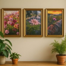 Buzz Designs Bloom Harmony – 3’lü Çiçek Temalı Dekoratif Duvar Tablo Seti (Çerçeveli)