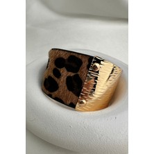 Altın Rengi Metal Detay Leopar Desen Bileklik (22CM)