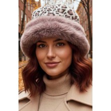 Uniquetrenders Kadın Leopar Desenli Peluş Kürklü Kalpak Şapka