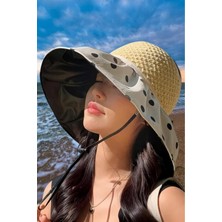 Uniquetrenders Kadın Uv Korumalı Geniş Siperli Puantiyeli Fiyonklu Katlanabilir Yazlık Şapka