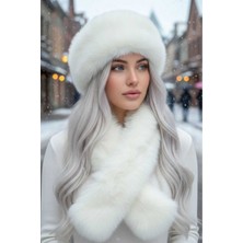 Uniquetrenders Kadın Kışlık Vegan Kürk Peluş Kalpak Şapka ve Atkı Seti