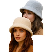 Uniquetrenders Kadın Soft Peluş Ayarlanabilir Ipli Bucket Kova Şapka 2’li Set