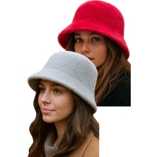 Uniquetrenders Kadın Soft Peluş Ayarlanabilir Ipli Bucket Kova Şapka 2’li Set