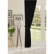 Cheap's Home Petek Dokulu Kadife Dokuma Sık (1 x 3)Pileli Fon Perde (Siyah)