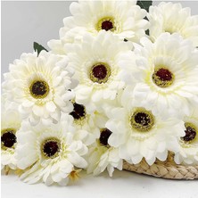 Yapay Gerbera Papatya Çiçegi 9 Dal 50 cm Kırık Beyaz