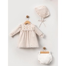 Çiçek Işlemeli Şapkalı Bebe Kız Elbise