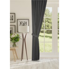 Cheap's Home Petek Dokulu Kadife Dokuma Sık (1 x 3)Pileli Fon Perde (Antrasit)