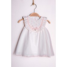 Yazlık Sıfır Kol Çiçek Nakışlı Bebe Kız Elbise