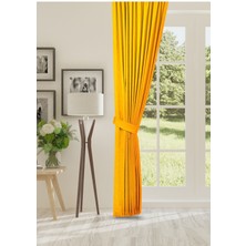 Cheap's Home Petek Dokulu Kadife Dokuma Seyrek (1 x 2)Pileli Fon Perde (Koyu Sarı)