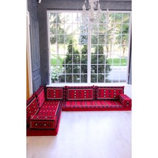 Şark Köşesi Takımı Konsepti Kırmızı Yemen Modeli Koltuk Takımı Sünger Dahil (9 Parça)