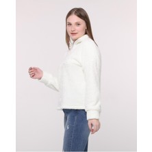 Wellsoft Kadın Sweatshırt - Kışlık Kadın Sweatshırt Peluş Düşük Omuz