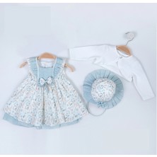 Bolerolu Sıfır Kollu Şapkalı Robası Şerit Dantelli Bebe Kız Elbise