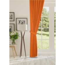Cheap's Home Petek Dokulu Kadife Dokuma Sık (1 x 3)Pileli Fon Perde (Oranj)