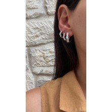 Xuping Ortası Taş Detay Oval 3 Lü Set Silver Küpe